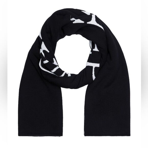 OFF-WHITE Keep Warm Scarf Black Scarf White text reversible Revolve FWRD $450 - Picture 2 of 8